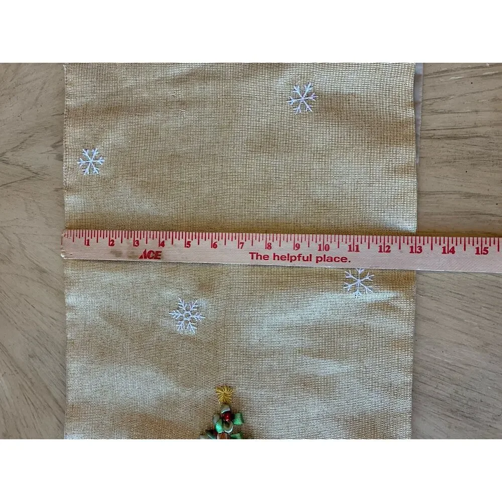 Christmas Table Runner Gold Sparkle Ribbon Embroidered Tree Tassels XMAS 72 X 13